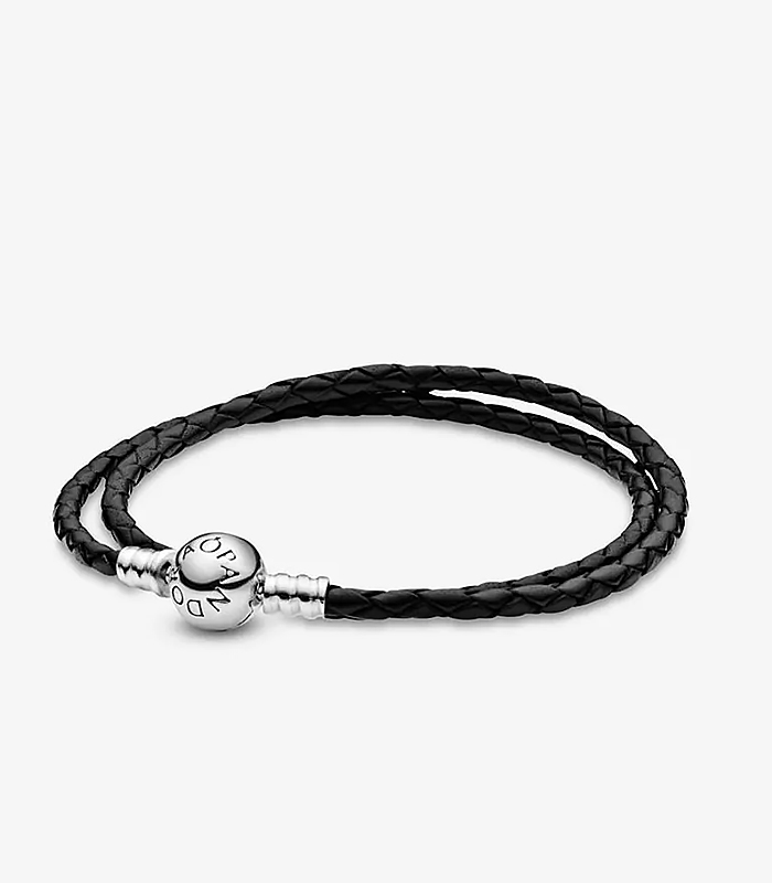 Pulsera de cuero negra doble Moments