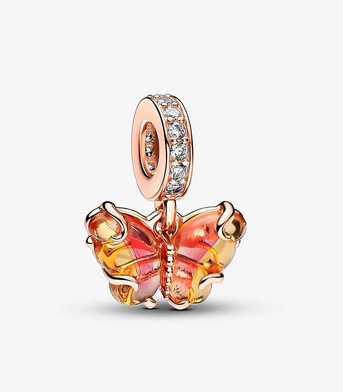 Dije colgante de mariposa de cristal de Murano rosa y amarillo