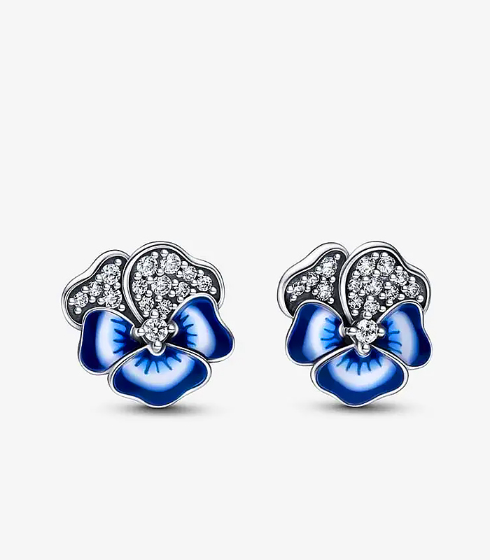 Pendientes con forma de flor de pensamiento azul